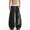 Pantalones casuales estilo americano con estampado de letras, unisex, secado rápido, corte holgado, finos, pierna ancha, adelgazantes de verano, pantalones largos versátiles