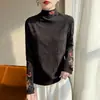 Con chaleco estilo chino camiseta interior blanca bordado nuevo estilo chino camiseta de manga larga para mujer suéter con felpa base de punto