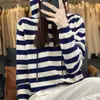 Ropa interior otoño e invierno reducción de edad tejido con capucha transfronterizo casual estilo coreano suéter a rayas mujer holgado nuevo sudadera capa base