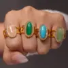 Miduoduo Anillo Abierto de Piedra Natural Incrustado con Circonita 3A Europeo y Americano Acero de Titanio 316 Chapado en Oro de 18K Ajustable Suministro Listo
