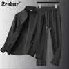 Ropa de Protección Solar de Lujo Ligero con Cuello Alto para Hombre, Traje Deportivo Casual de Secado Rápido, Pantalones Largos de Seda Helada para Hombre de Mediana Edad y Personas Mayores, Conjunto de Dos Piezas