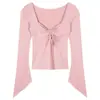 Al por mayor Otoño Invierno Alta Elasticidad Dulce Picante Chica Cuello Cuadrado Manga Larga Camiseta para Mujer Pura Deseo Ajustado Corto Diseño con Sentido Top