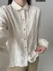 Colección Otoño 2026: Cárdigan de Color Sólido con Bordado Jacquard Estilo Japonés y Dobladillo Ondulado, Camisa Blanca de Manga Larga, Top Holgado para Mujer