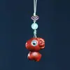 Talla de palisandro de hoja pequeña animal guardián del Zodiaco de dibujos animados bestia cadena para teléfono móvil sándalo colgante para mochila de pareja