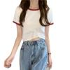 2026 Cropped Verão Novo Estilo Color-Blocking Slim-Fit Design Curto com Elementos de Design Sutis Camiseta de Manga Curta para Mulheres