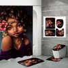 Venda Direta de Fábrica Transfronteiriça Impressão Digital 3D Impermeável Poliéster Nova Mulher Africana Divisória de Banheiro Cortina de Chuveiro Conjunto de Quatro Peças