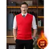 Chaleco de lana para hombre de otoño e invierno, 60% lana, cuello en V, talla grande, chaleco de punto formal tipo jersey, chaleco casual sin mangas para hombres jóvenes y de mediana edad