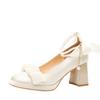 Zapatos de Tacón Alto Franceses para Mujer Tacones Gruesos Estilo Femenino Suave Dama de Honor Retro Perla Mary Jane Zapatos de Boda para Novia Zapatos de Cuero Pequeños