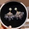 ¡Borla Morada con Forma de Abanico de Cristal! Aretes de Borla con Forma de Abanico de Vidrio de Zirconia, Aretes de Lujo Ligero de Gama Alta, Accesorios para Orejas Simples y de Moda al por Mayor