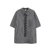 [Código Yuppie] Camisa de cuadros azules para hombre Ropa casual de dinero antiguo estilo americano holgada de manga corta Nueva ropa para hombre 2025