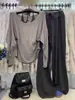 Conjunto Perezoso y Relajado Estilo Coreano: Top sin mangas con cuello halter y atar + Camiseta de manga larga sin hombros + Pantalones de pierna ancha Conjunto casual de tres piezas