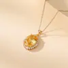 Yuebao Jewelry Colgante Oval Facetado de Citrina Natural en Plata de Ley S925 con Incrustación en Forma de Huevo, Elegante y Lujoso para Mujeres