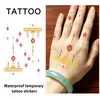 Adesivos de tatuagem com relevo dourado transfronteiriços, designs pequenos para pulseiras, estilo étnico, padrões florais para o dorso da mão e dedos, estilo tribal colorido, à prova d'água e duradouros