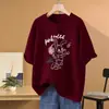 Camiseta Casual de Manga Corta 100% Algodón Puro Talla Grande Holgada para Mujer, Nuevo Estilo 2026, Oculta el Vientre, Adelgazante, Diseño de Dibujos Animados