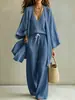 Conjunto casual de tres piezas para mujer Otoño e Invierno Europeo y Americano con cárdigan y pantalones de pierna ancha, atuendo de corte holgado para mujer, Otoño e Invierno 2026