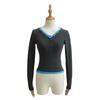 Camiseta de dos piezas con cuello en V falso gris estilo coreano para mujer, primavera y otoño 2025, diseño Sweet Spice Girl, camisa básica ajustada, top corto