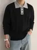 Suéter polo masculino em tricô trançado estilo retrô americano, um look de duas peças, para outono e inverno, corte justo, blusa de tricô casual