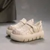 Jiezhou 2026 Primavera Nuevo Estilo Zapatos Individuales Cómodos Retro Tejidos a Mano con Cuero Pulido de Color por Dentro y por Fuera, Zapatos Versátiles para Mujer para el Viaje Diario