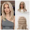 Novo produto transfronteiriço: Peruca de renda de área grande feita à mão com gradiente ombre cinza parisiense, cabelo liso médio-longo em camadas altas, peça completa para a cabeça