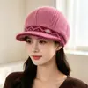 Gorro de invierno para mujer de pelo sintético de conejo para madres, gorro de lana tejido cálido y grueso para mediana edad y ancianos, gorro de abuela a prueba de frío y viento