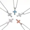 Colar Personalizado Europeu e Americano de Cruz de Zircônia Colorida para Homens, Pingente de Cruz de Zircônia Totalmente Cravejado Hip-Hop, Joias de Colar Transfronteiriças para Mulheres, Versátil