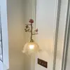 Lámpara Colgante de Mesita de Noche Estilo Francés Pastoral, Vintage Entrada de Estudio Flor de Rosa Ambiente Barra de Vidrio Lámpara Colgante Pequeña