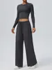 Conjunto de Yoga Europeo y Americano para Mujer Manga Larga Sensación Nude Agradable a la Piel Alta Elasticidad Transpirable Ropa Deportiva Casual para Fitness 62530+62331