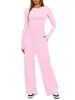 Traje informal de manga larga de color sólido, pantalones de pierna ancha y cintura alta, ropa deportiva, Amazon, para Europa y América transfronteriza, 2024