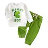 Novo conjunto casual de dinossauro fofo para meninos de comércio exterior, moletom de gola redonda e manga longa, calça jogger de cor sólida, conjunto para primavera e outono