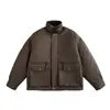 Northern Boundary Marca de Moda Americana para Hombres Invierno 2025 Nuevo Chaqueta de Algodón con Bolsillo Grande de Cuero PU Abrigo Grueso con Cuello Alto para Hombre
