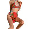 Conjunto de Falda Corta Sexy de Lencería con Cuello Halter y Cordones Estampado Floral del Noreste Tentación Hueca Revela Cadera Sin Quitar Fenda Alta 5257