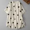 Foto real camisa de algodão e linho de comprimento médio feminina 2026 verão novo design senso poá top fashion