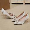 Zapatos Profesionales Versátiles de Color Champán con Hebilla Metálica Sexy de Boca Baja 2025 Nuevos Tacones Altos Punta Afilada Stiletto Zapatos de Moda