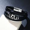 Temu moda quente transfronteiriça pulseira de metal de futebol personalidade da moda acessórios de futebol preto e branco pulseira de couro joias