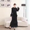 Vestido Transfronterizo Miyake para Mujer en Primavera, Estilo de Alta Gama con Mangas de Campana, Moderno y Elegante, Cuello Campana, Corte Holgado, Tallas Grandes