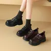 Sapatos Femininos ZHR com Salto Grosso e Decote Profundo 2026 Outono Novo Versátil Aumentador de Altura Slip-On Pequenos Sapatos de Couro para Mulheres Baixas