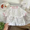 Conjunto de Ropa de Casa de Verano 2026 para Niños y Niñas, Elegante Cuello Elástico Manga Corta Pantalones Cortos