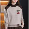 25 Gola Alta Meia Manga Malha Solta Emagrecedora para Mulheres Outono e Inverno Combinação de Cores da Moda Pulôver Redutor de Idade Manga Longa Camisa de Base