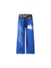 Pantalones casuales rectos de pierna ancha con estampado de leopardo bordado, estilo callejero retro americano para mujer, nueva colección de verano