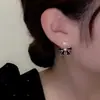 Nuevos Pendientes de Corazón con Lazo Negro Sencillo de Aguja de Plata S925 para Mujer Coreanos de Lujo Ligero Temperamento Joyería de Oreja de Alta Gama Tendencia