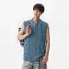 Chal con cuello en V estilo Old Money con diseño calado, Camiseta sin mangas de malla fresca para hombre, Camiseta sin mangas deportiva de verano holgada de moda