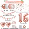 Globo de Número de Cumpleaños de Oro Rosa de 32 Pulgadas, Set de Banderín de Cumpleaños, Banderines para Colgar, Topper para Pastel, Decoraciones para Fiestas