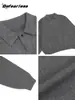 Suéter de Punto Básico Retro Americano de Manga Corta Ancha con Cuello Polo Otoño Invierno Unisex Marca de Tendencia Pesado Casual Estilo Old Money