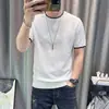 Camiseta de Verano para Hombre de Punto de Manga Corta de Color Sólido, Falsa de Dos Piezas, Cuello Redondo, Bloque de Color Americano, Verde Albaricoque, Blanco, Negro