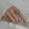 Anillo de rama y capullo con incrustaciones de diamantes de plata de ley, no se decolora, diseño de nicho, rama, hoja, anillo abierto, joyería, venta al por mayor coreana