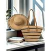 Conjunto Popular de Bolsa de Palha de Grande Capacidade e Chapéu de Palha de Duas Peças para Viagem ao Ar Livre, Aba Larga, Pequeno Chapéu de Sol que Valoriza o Rosto, Bolsa Tote, Tendência