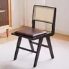 Taburete Moderno Nórdico Simple para Balcón Restaurante Ratán Hogar Dormitorio Madera Maciza Retro Bolsa Suave Estudio Silla ins