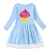 2023 Primavera e Outono novo vestido de meninas transfronteiriças de algodão impresso estrela dos desenhos animados Lua malha manga comprida vestido de princesa