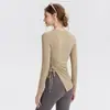 Otoño Invierno Nuevo Ajuste Delgado Cuello Redondo Ropa de Yoga Manga Larga Mujer con Almohadillas en el Pecho Top Deportivo Ropa de Entrenamiento Pilates Fitness Mujer