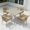 Mesas e Cadeiras de Exterior, Cadeiras de Rattan de Lazer para Pátio, Varanda, Jardim, Mesas de Jantar, Conjunto Combinado Simples de Três ou Cinco Peças de Madeira Plástica e Rattan para Exterior